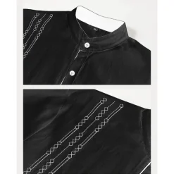 Discount OUKU Men's Shirt Linen Shirt Embroidered Button Up Shirt Casual Shirt Summer Shirt Beach Shirt Black White Pink Long Sleeve Standing Collar Spring & Summer Casual Daily Clothing Apparel Embroidered