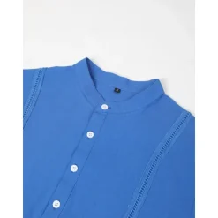 Clearance OUKU Men's Shirt Linen Shirt Guayabera Shirt Band Collar Shirt Popover Shirt Summer Shirt Plain Vacation Curise White Royal Blue Khaki Light Blue Short Sleeve Collar Summer Clothing Apparel