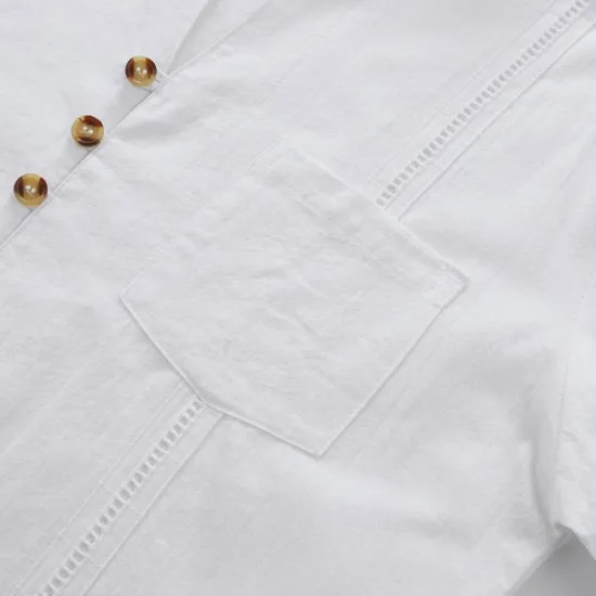 Outlet OUKU Men's Shirt Linen Shirt Guayabera Shirt Summer Shirt Casual Shirt Button Up Shirt Plain Home Daily White Pink Khaki Light Blue Long Sleeve Band Collar Summer Spring & Fall Clothing Apparel
