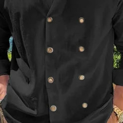 New OUKU Men's Shirt Linen Shirt Popover Shirt Summer Shirt Beach Wear Button Up Shirt Plain Vacation Curise Black Blue Beige Long Sleeve Band Collar Spring & Summer Clothing Apparel