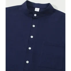 Discount OUKU Men's Shirt Linen Shirt Popover Shirt Casual Shirt Cotton Shirt Plain Vacation Hawaiian Black White Pink Navy Blue Long Sleeve Band Collar Spring Fall Clothing Apparel