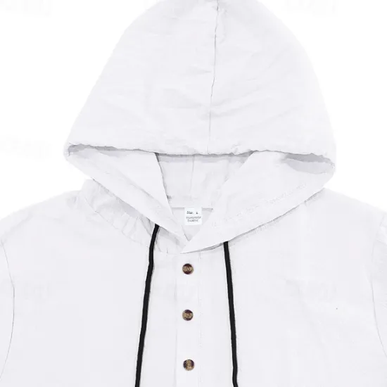 Clearance OUKU Men's Shirt Linen Shirt Popover Shirt Casual Shirt Cotton Shirt Plain Vacation Street Black White Yellow Navy Blue Short Sleeve Hooded Summer Clothing Apparel Button-Down
