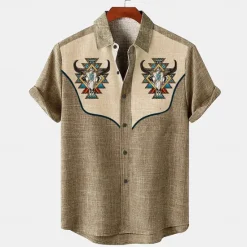 Sale OUKU Men's Shirt Linen Shirt Retro Shirts Vintage Shirt Ethnic Shirt Western Work Causal Blue Green khaki Short Sleeve Turndown Summer Spring Clothing Apparel