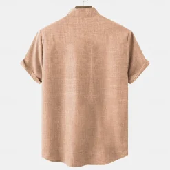 Online OUKU Men's Shirt Linen Shirt Retro Shirts Vintage Shirt Ethnic Shirt Tribal Daily Pink Blue khaki Short Sleeve Turndown Summer Spring Clothing Apparel