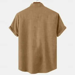 Online OUKU Men's Shirt Linen Shirt Retro Shirts Vintage Shirt Ethnic Shirt Ethnic Vacation Daily Green khaki Beige Short Sleeve Turndown Summer Spring Clothing Apparel
