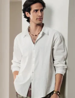 Outlet OUKU Men's Shirt Linen Shirt Solid Color Casual Daily White Pink Navy Blue Blue Long Sleeve Collar Spring & Summer Clothing Apparel Button-Down