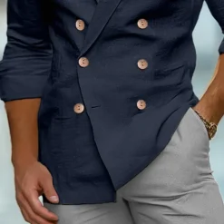 New OUKU Men's Shirt Linen Shirt Summer Shirt Work Shirt Solid Color Formal Work White Navy Blue Khaki Long Sleeve Shawl Collar Spring & Fall Cross-Seasons Clothing Apparel Buttons