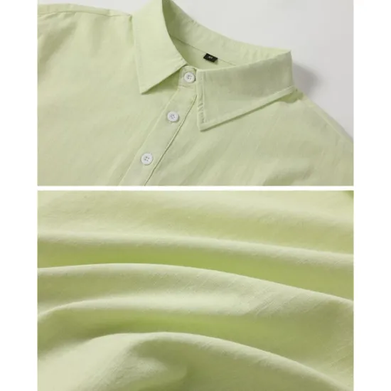 Best OUKU Men's Shirt Linen Shirt Summer Shirt Beach Wear Button Up Shirt Plain Vacation Casual Black White Blue Green Long Sleeve Lapel Spring & Summer Clothing Apparel