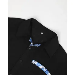New OUKU Men's Shirt Linen Shirt Summer Shirt Beach Wear Button Up Shirt Plain Vacation Curise Black White Pink Navy Blue Short Sleeve Collar Summer Spring Clothing Apparel