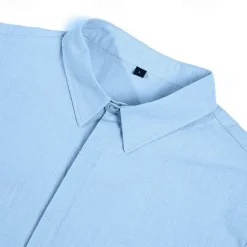 Online OUKU Men's Shirt Linen Shirt Summer Shirt Button Down Shirt Casual Shirt Beach Shirt Solid Color Vacation Daily Black White Pink Blue Short Sleeve Collar Summer Clothing Apparel