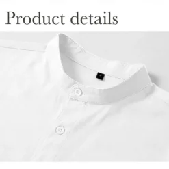 Outlet OUKU Men's Shirt Linen Shirt Summer Shirt Long Sleeve Solid Color Standing Collar Spring & Summer Street Daily Clothing Apparel White