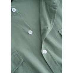 Best OUKU Men's Shirt Linen Shirt Summer Shirt Button Up Shirt Solid Color Vacation Street White Green Khaki Light Blue Long Sleeve Collar Clothing Apparel Pocket
