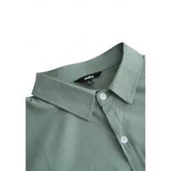 Best OUKU Men's Shirt Linen Shirt Summer Shirt Button Up Shirt Solid Color Vacation Street White Green Khaki Light Blue Long Sleeve Collar Clothing Apparel Pocket
