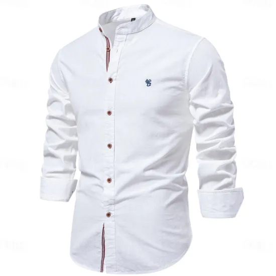 Clearance OUKU Men's Shirt Linen Shirt Summer Shirt Button Up Shirt Plain Casual Daily Black White Light Green Navy Blue Long Sleeve Collar Spring & Summer Clothing Apparel