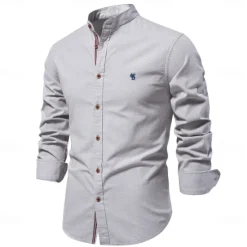 Clearance OUKU Men's Shirt Linen Shirt Summer Shirt Button Up Shirt Plain Casual Daily Black White Light Green Navy Blue Long Sleeve Collar Spring & Summer Clothing Apparel