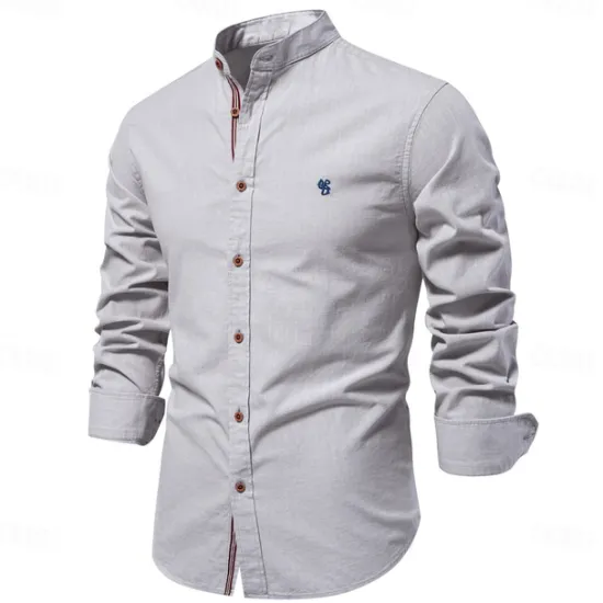 Clearance OUKU Men's Shirt Linen Shirt Summer Shirt Button Up Shirt Plain Casual Daily Black White Light Green Navy Blue Long Sleeve Collar Spring & Summer Clothing Apparel
