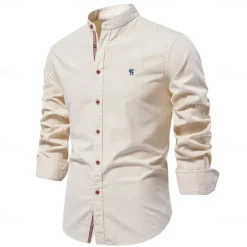 Clearance OUKU Men's Shirt Linen Shirt Summer Shirt Button Up Shirt Plain Casual Daily Black White Light Green Navy Blue Long Sleeve Collar Spring & Summer Clothing Apparel