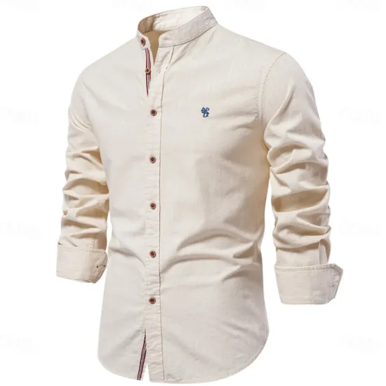Clearance OUKU Men's Shirt Linen Shirt Summer Shirt Button Up Shirt Plain Casual Daily Black White Light Green Navy Blue Long Sleeve Collar Spring & Summer Clothing Apparel