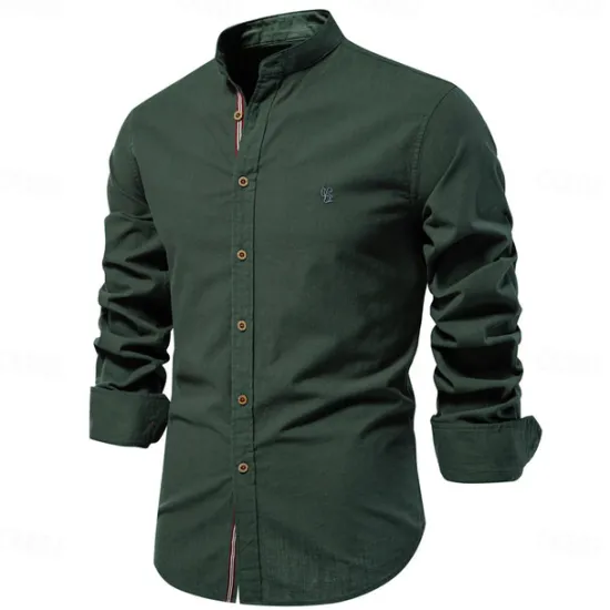 Clearance OUKU Men's Shirt Linen Shirt Summer Shirt Button Up Shirt Plain Casual Daily Black White Light Green Navy Blue Long Sleeve Collar Spring & Summer Clothing Apparel