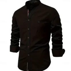 Clearance OUKU Men's Shirt Linen Shirt Summer Shirt Button Up Shirt Plain Casual Daily Black White Light Green Navy Blue Long Sleeve Collar Spring & Summer Clothing Apparel