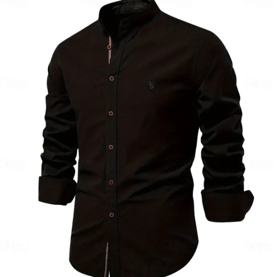 Clearance OUKU Men's Shirt Linen Shirt Summer Shirt Button Up Shirt Plain Casual Daily Black White Light Green Navy Blue Long Sleeve Collar Spring & Summer Clothing Apparel