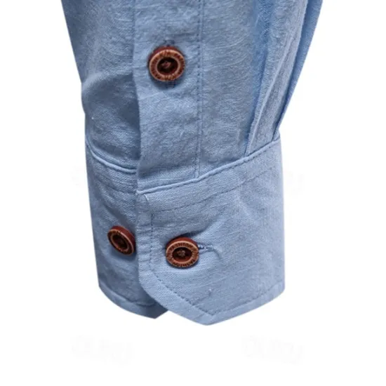 Clearance OUKU Men's Shirt Linen Shirt Summer Shirt Button Up Shirt Plain Casual Daily Black White Light Green Navy Blue Long Sleeve Collar Spring & Summer Clothing Apparel