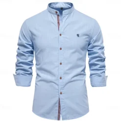 Clearance OUKU Men's Shirt Linen Shirt Summer Shirt Button Up Shirt Plain Casual Daily Black White Light Green Navy Blue Long Sleeve Collar Spring & Summer Clothing Apparel