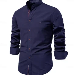 Clearance OUKU Men's Shirt Linen Shirt Summer Shirt Button Up Shirt Plain Casual Daily Black White Light Green Navy Blue Long Sleeve Collar Spring & Summer Clothing Apparel