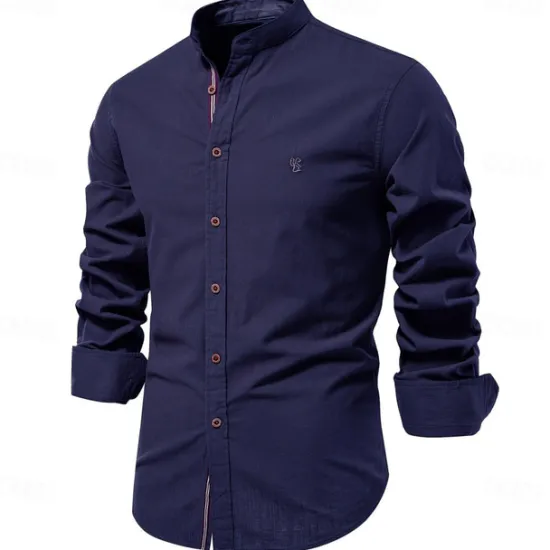 Clearance OUKU Men's Shirt Linen Shirt Summer Shirt Button Up Shirt Plain Casual Daily Black White Light Green Navy Blue Long Sleeve Collar Spring & Summer Clothing Apparel
