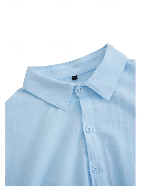 Best OUKU Men's Shirt Linen Shirt Summer Shirt Beach Shirt Untucked Shirts Plain Vacation Casual Black White Pink Royal Blue Long Sleeve Lapel Spring & Summer Clothing Apparel