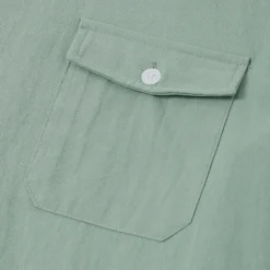 Online OUKU Men's Shirt Linen Shirt Summer Shirt Beach Shirt Solid Color Vacation Curise Green Light Grey Light Blue Short Sleeve Fold-over Collar Spring & Summer Clothing Apparel Pocket