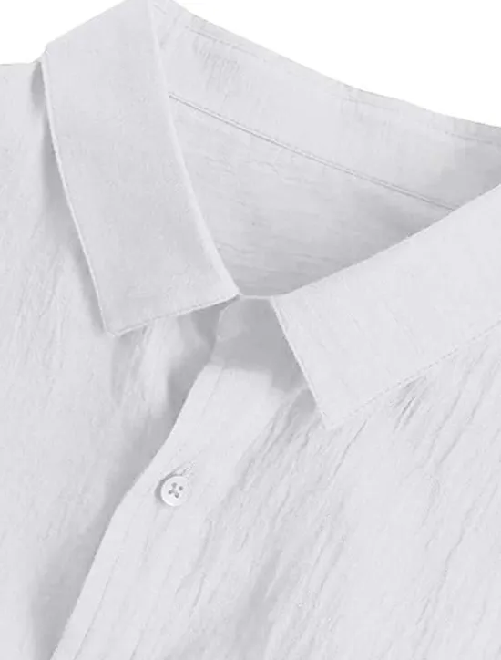 Discount OUKU Men's Shirt Linen Shirt Summer Shirt Beach Wear Button Up Shirt Solid Color Vacation Curise Black White Pink Navy Blue Long Sleeve Collar Spring & Summer Clothing Apparel Button-Down