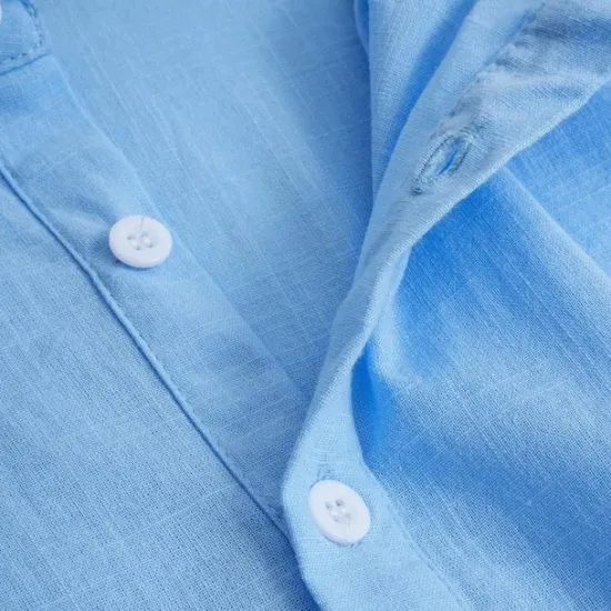 Discount OUKU Men's Shirt Linen Shirt Summer Shirt Beach Wear Plain Vacation Casual White Khaki Light Grey Light Blue Long Sleeve Lapel Spring & Summer Clothing Apparel