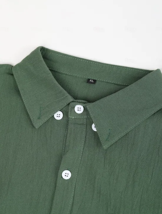 Best OUKU Men's Shirt Linen Shirt Summer Shirt Beach Shirt Untucked Shirts Solid Color Outdoor Vacation Black Brown Green Khaki Long Sleeve Turndown Spring & Fall Clothing Apparel Button-Down