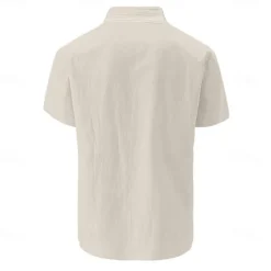 Online OUKU Men's Shirt Linen Shirt Summer Shirt Beach Wear Summer Hawaiian Shirt Button Up Shirt Solid Color Vacation Curise White Pink Blue Beige Short Sleeve Fold-over Collar Spring & Summer Clothing Apparel