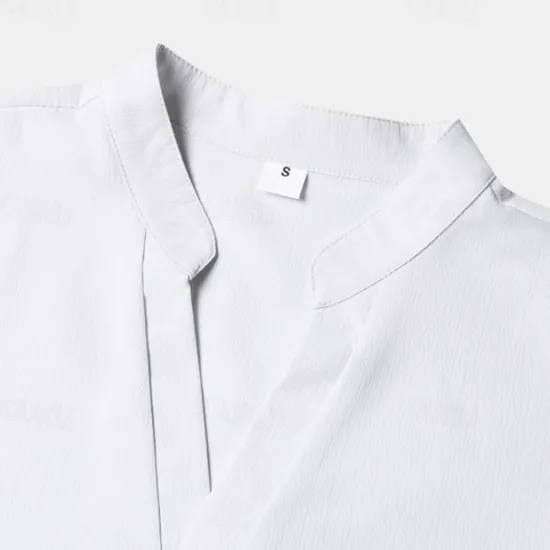 New OUKU Men's Shirt Linen Shirt Summer Shirt Beach Shirt Plain Vacation Hawaiian Long Sleeve V Neck Spring & Fall Clothing Apparel Button-Down White