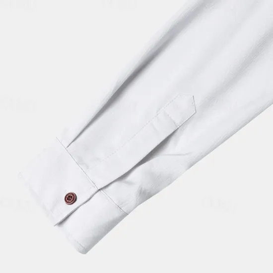 New OUKU Men's Shirt Linen Shirt Summer Shirt Beach Shirt Plain Vacation Hawaiian Long Sleeve V Neck Spring & Fall Clothing Apparel Button-Down White