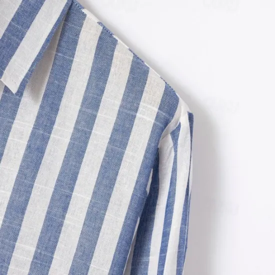 Outlet OUKU Men's Shirt Linen Shirt Summer Shirt Beach Shirt Cotton Linen Shirt Striped Shirts Striped Vacation Hawaiian Yellow Red Blue Green Long Sleeve Turndown Spring & Fall Clothing Apparel Button-Down