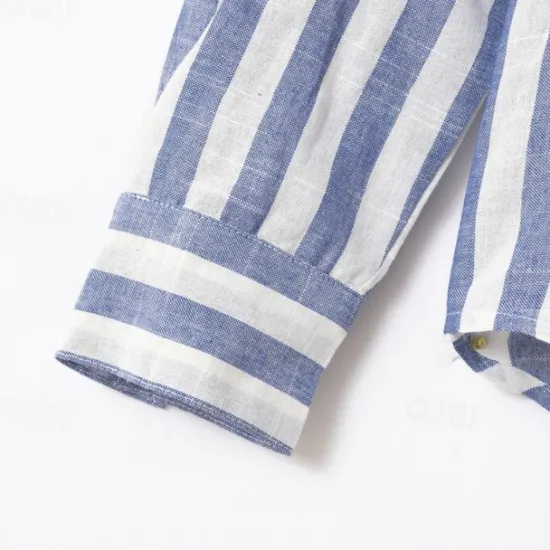 Outlet OUKU Men's Shirt Linen Shirt Summer Shirt Beach Shirt Cotton Linen Shirt Striped Shirts Striped Vacation Hawaiian Yellow Red Blue Green Long Sleeve Turndown Spring & Fall Clothing Apparel Button-Down