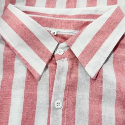 Outlet OUKU Men's Shirt Linen Shirt Summer Shirt Beach Shirt Cotton Linen Shirt Striped Shirts Striped Vacation Hawaiian Yellow Red Blue Green Long Sleeve Turndown Spring & Fall Clothing Apparel Button-Down