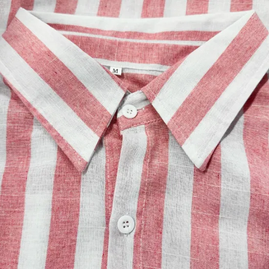 Outlet OUKU Men's Shirt Linen Shirt Summer Shirt Beach Shirt Cotton Linen Shirt Striped Shirts Striped Vacation Hawaiian Yellow Red Blue Green Long Sleeve Turndown Spring & Fall Clothing Apparel Button-Down