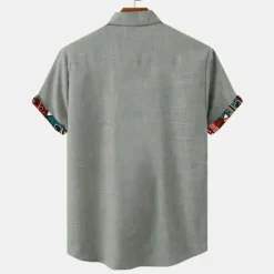 Best OUKU Men's Shirt Linen Shirt Summer Hawaiian Shirt Retro Shirts Vintage Shirt Ethnic Shirt Daily Light Green Blue Sky Blue Brown Short Sleeve Turndown Summer Spring Clothing Apparel