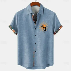 Best OUKU Men's Shirt Linen Shirt Summer Hawaiian Shirt Retro Shirts Vintage Shirt Ethnic Shirt Daily Light Green Blue Sky Blue Brown Short Sleeve Turndown Summer Spring Clothing Apparel