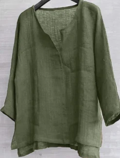 Sale OUKU Men's Shirt Linen Shirt Summer Shirt Beach Wear Solid Color Street Hawaiian ArmyGreen Black White Orange Long Sleeve Collar Clothing Apparel