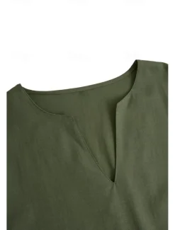 Sale OUKU Men's Shirt Linen Shirt Summer Shirt Beach Wear Solid Color Street Hawaiian ArmyGreen Black White Orange Long Sleeve Collar Clothing Apparel
