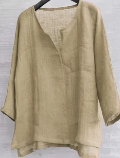 Sale OUKU Men's Shirt Linen Shirt Summer Shirt Beach Wear Solid Color Street Hawaiian ArmyGreen Black White Orange Long Sleeve Collar Clothing Apparel