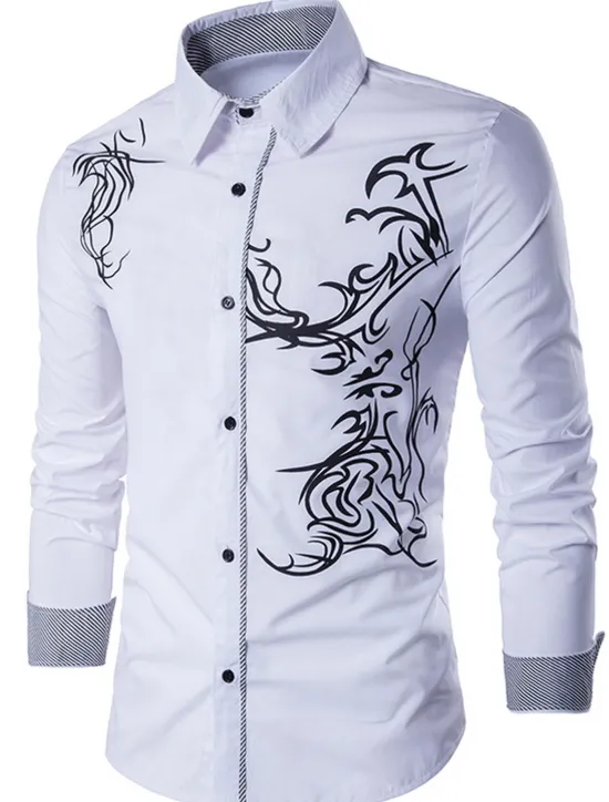 Best OUKU Men's Shirt Patterned Collar Shirt Collar Daily Long Sleeve Tops Business Casual Daily Office / career White Black Purple Party Wedding