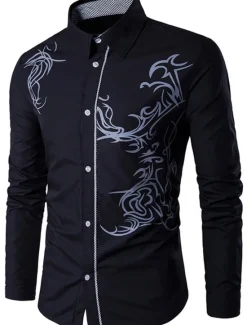 Best OUKU Men's Shirt Patterned Collar Shirt Collar Daily Long Sleeve Tops Business Casual Daily Office / career White Black Purple Party Wedding