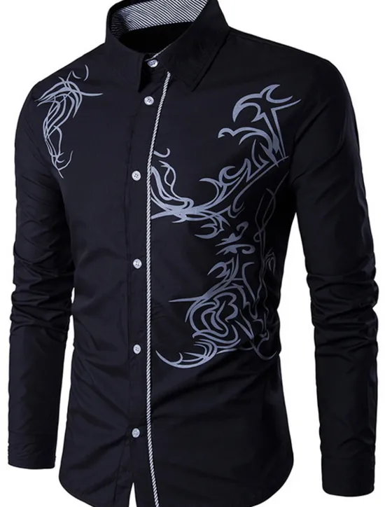 Best OUKU Men's Shirt Patterned Collar Shirt Collar Daily Long Sleeve Tops Business Casual Daily Office / career White Black Purple Party Wedding