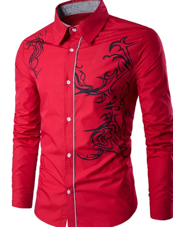 Best OUKU Men's Shirt Patterned Collar Shirt Collar Daily Long Sleeve Tops Business Casual Daily Office / career White Black Purple Party Wedding